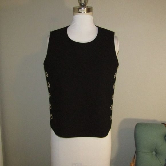 NA Carmen Marc Valvo Black Side Eyelet Shrunken Sleeveless Dress Top Sz S - Picture 2 of 9